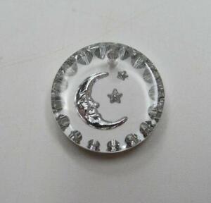 Glass Moon & Stars Pendant Silver on Clear Crystal 15mm Round German Qty 1