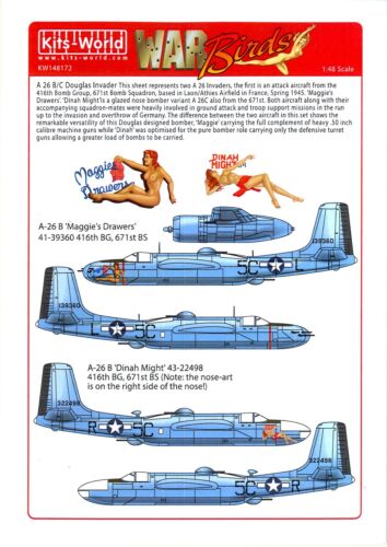 Kits World Decals 1/48 DOUGLAS A-26 INVADER Maggie's Drawers & Dinah Might
