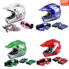 DOT Youth Kids Motocross Offroad Street Dirt Bike Helmet Goggles Gloves ATV UTV