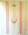 Antique Embroidered Pink Roses Sheer Bedspread 1930s Lace Trim 81 × 99 inch