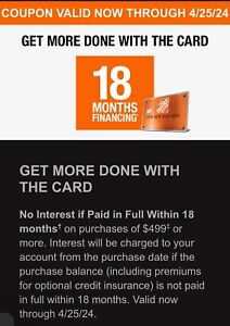 Home Depot Coupon No Interest 18M Purchase $499+ Exp 04/25/2024