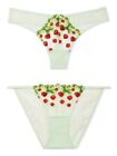 Victoria's Secret LOT OF 2 Embroidery Tulle Strawberry M Thong & Bikini Panties