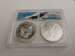 2021 $1 Type 1 and Type 2 Silver Eagle Set PCGS MS70 Bald Eagle Label