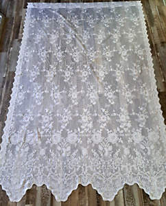 Vintage White Lace Curtain Panel Floral Cottage Granny Farmhouse Boho 84x54