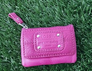 NWT Fossil Long Live Vintage Mercer Zip Coin Purse Keychain Wallet Raspberry
