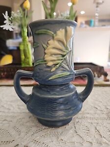 New ListingRoseville Pottery Art Freesia Vase Blue Yellow flowers #118-6
