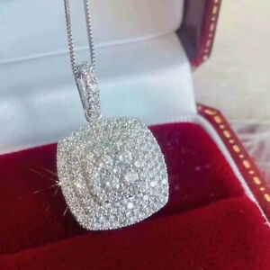 Luxury Engagement 925 Silver Necklace Pendant Women Cubic Zircon Jewelry