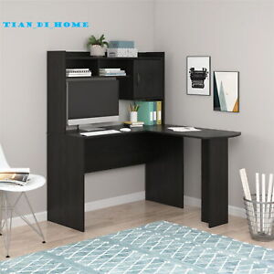 L-Shaped Desk with Hutch, Black Oak