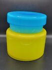 Luciano Vistosi Blown Cased Murano Glass Jar/Canister 1960 Italy Yellow Blue Lid