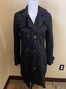 Kenneth Cole New York Black Belted Lined Winter Trench Coat Jacket Small Women's
