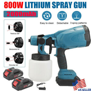 Electric High Pressure Cordless Paint Sprayer HVLP Spray Gun Kit+2 Battery Blue