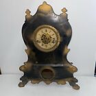 Antique Iron Front Mantle Clock Black W/ Gold For Parts/ Repair.