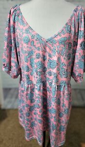 2X Loveu.Dear womens top blouse baby doll blue pink stretch plus size