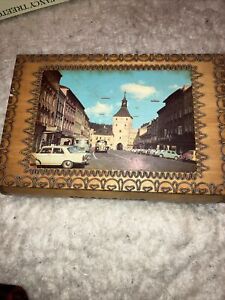 Vtg Reuge Music Box Vochlabruch Decorated Postcard Cover Burnt Heart Collectible