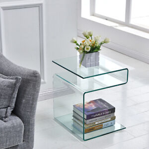 Modern Side Table,S-Shape End Table Living Room Furniture,Clear