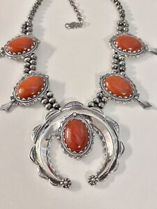 NEW American West Carolyn Pollack Sterling Red Jasper Squash Blossom Necklace