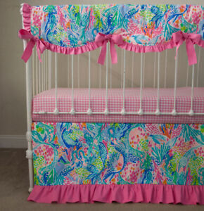 Baby Girl Crib Bedding Set - Pink Lime Mermaid Cove Nursery