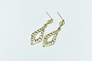 14K Diamond Cut Leaf Vintage Squared Kite Earrings Yellow Gold *87