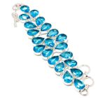 London Blue Topaz Pear Shape Gemstone Handmade Ethnic Gift Jewelry Bracelet 7-8
