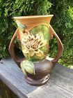 Roseville Pottery Double Handled Vase 74-7 Water Lily Brown Peach  7” Vintage