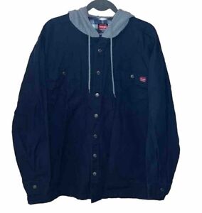 Wrangler Workwear Snap Front Shirt Jacket w/Hood Blue Canvas Pockets Men's 2X