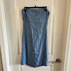 976 Theory Phyly Blue Stripe Linen Twill Strapless Dress Size 12