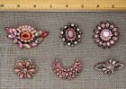 Lot of 6 Pink Rhinestone Brooches ~ 5 Vintage ~ 1 Vintage Style ~ Pretty