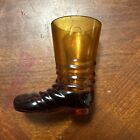 Vintage Amber Glass Boot With A Star And Dots On The Bottom Toothpick Holder