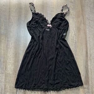 Vintage Cato Black Pink Mesh Babydoll Mini Slip Dress Womens Size Medium/Large