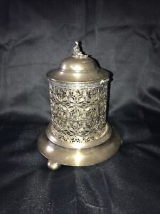 Rare Antique English Silver Plated Biscuit Barrel (c1900's) With Asian Figure