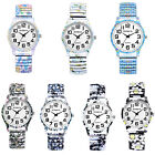 Women Ladies Big Numerals Quartz Wrist Watch Floral Elastic Stretch Band Watches