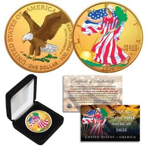 Combo 24K GOLD GILDED / COLOR 2024 American Silver Eagle 1 Oz .999 Coin w/ Box