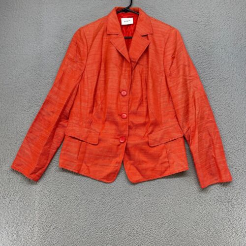 Akris Blazer Womens US 12 / FR 44 Three Button 100% Silk Coral Orange Office