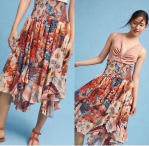 Anthropologie Akemi Kin Theola Floral Maxi Skirt Ruffle Blue Orange Cream M NEW