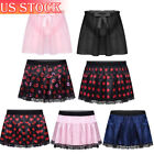 US Sissy Crossdresser Skirts Men Stain Lace Trim Pleated Skirts Exotic Costumes