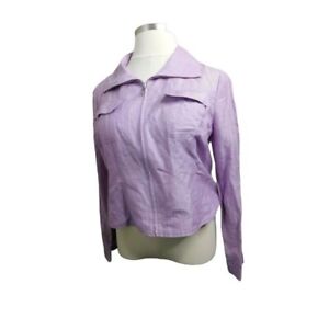 Lafayette 148 Size 16 Designer Purple Linen Virgin wool Zip Front Jacket Blazer