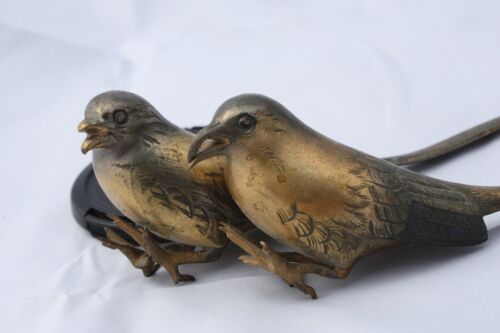 Beautiful bronze birds sculpture  signed Antique gilded or cold painted