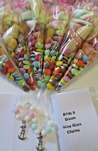Pre-filled Wedding Sweet Cones / Favours + 2 Wine glass charms
