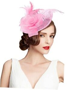 Women's Fascinator Wedding Derby Hat Feather Flower Sinamay Sinamay - Pink