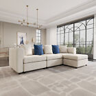 4 Seat White Oversized Velvet Sectional Sofa Sets Upholstered Sofa Convertible