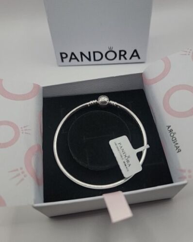 Authentic Pandora Moments Bangle Ball Clasp Bracelet 8.3” (21cm) w/ pouch