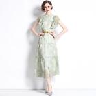 Summer Womens Lotus Leaf Short Sleeved Single Breasted Lace Printed Floral Dress