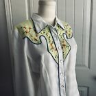 NEW SCULLY RHINESTONE EMBROIDERED FLOWER BABY BLUE WESTERN COWGIRL RODEO SHIRT M