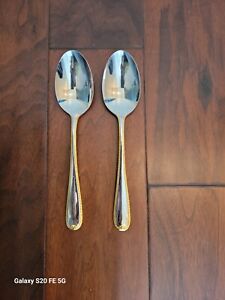 New ListingGorham Golden Ribbon Edge LOT of 2 Serving Spoons, 18/8 Stainless, Japan