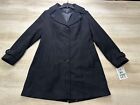 NWT London Fog Womens Coat Black L Single Breasted Hooded Trench Wool Polyester