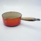 Vintage Le Creuset Yellow #16 Pot Sauce pan Spout Teak Wood Handle - Cast Iron