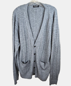 KALLSPIN Men's Size XL tall Cashmere Blend Cardigan Sweater Gray Cable Knit