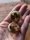 Vtg Amber Colored Gold Tone Statement Clip On Earrings Stunning Statement