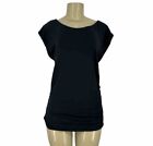 Cabi Small Women Black Stretch Gathered Side  Round Neck Sleeveless Top D23