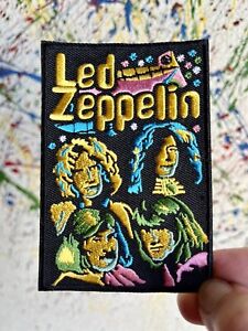 Led Zeppelin Iron On Patch Portraits Colorful On Black